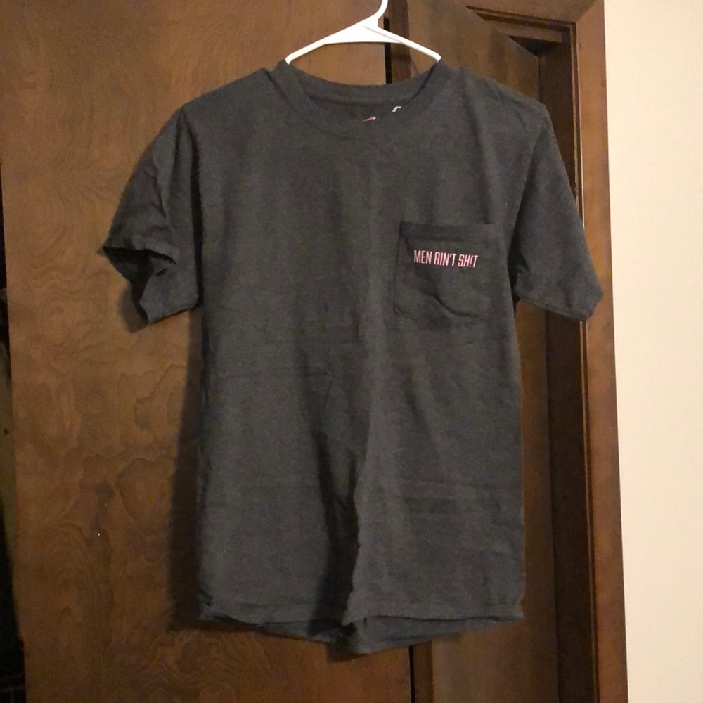 Feminist Tee Shirt men ain’t shit pocket graphic short sleeve women’s gray
